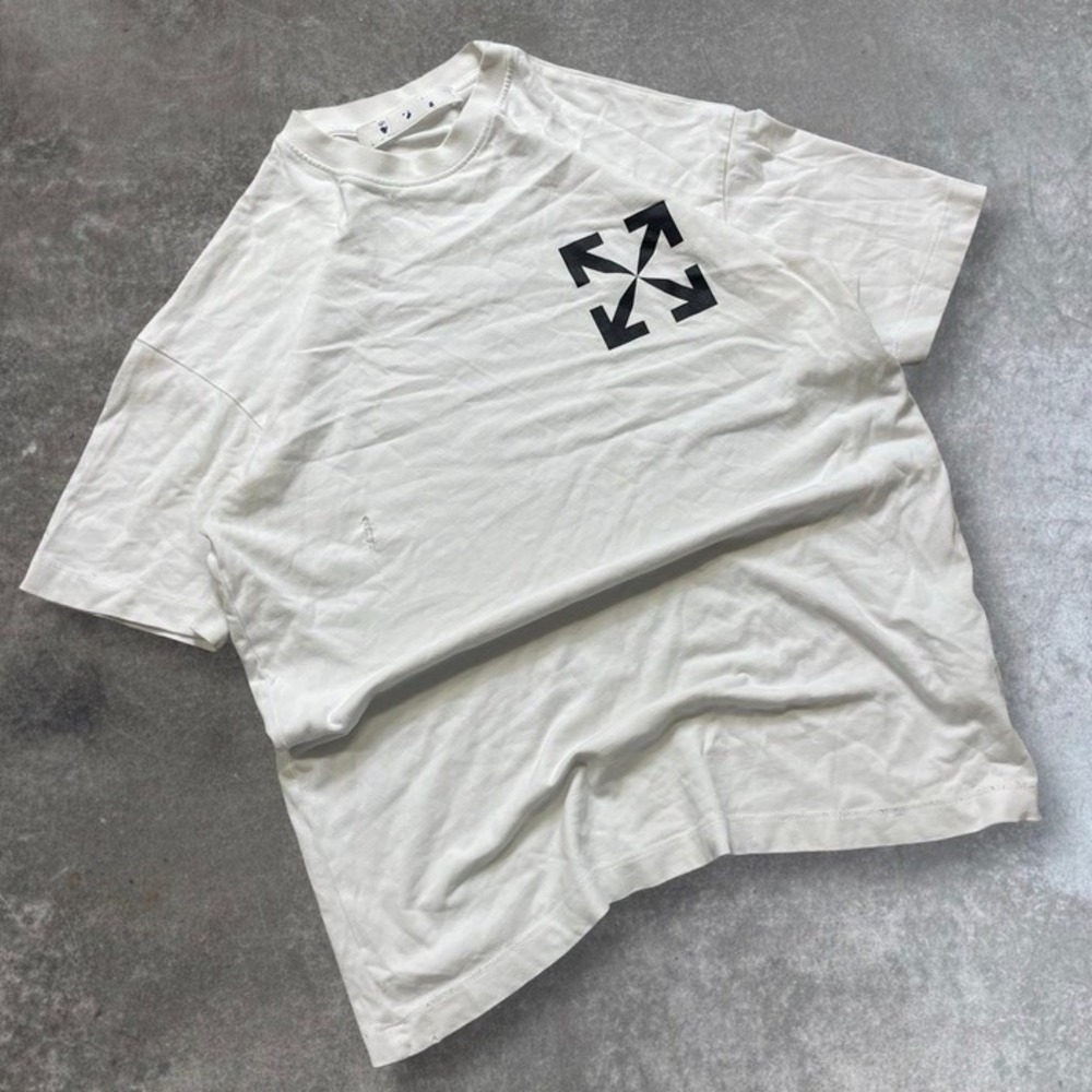 Off White Arrows Logo T Shirt Mens Size XL Beige Short Sleeve Cotton